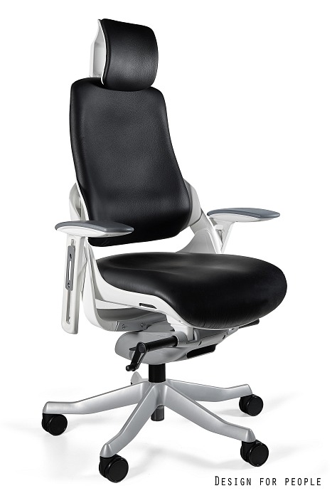 Scaun ergonomic Wau Alb / Piele naturala Neagra (FL-4)