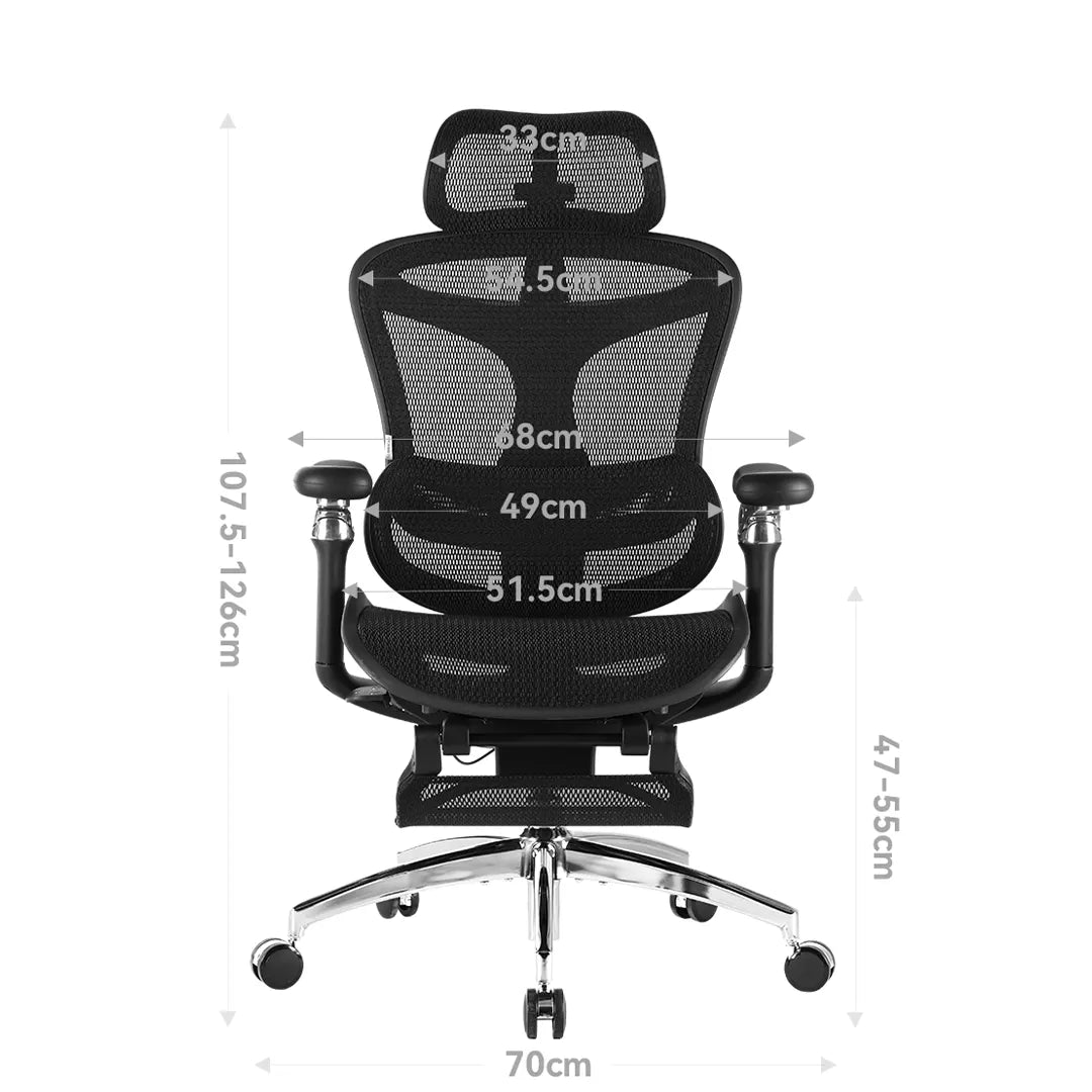 Sihoo Doro C300 Pro scaun ergonomic cu suport picioare dimensiuni fata